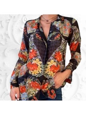 Cabi Amour Semi-Sheer Peter Pan Collar Blouse XS